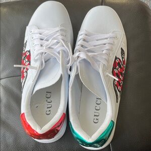 Gucci White Sneakers with Red and Green Details